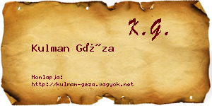 Kulman Géza névjegykártya